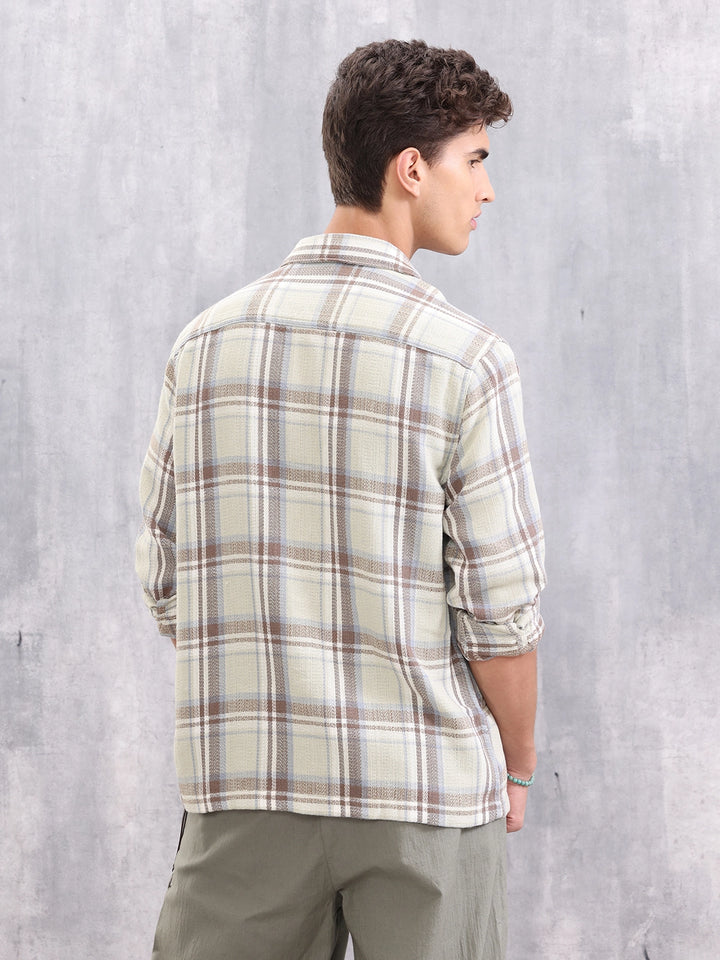 Double Pocket Comfort Fit Checks Shirt I Brown