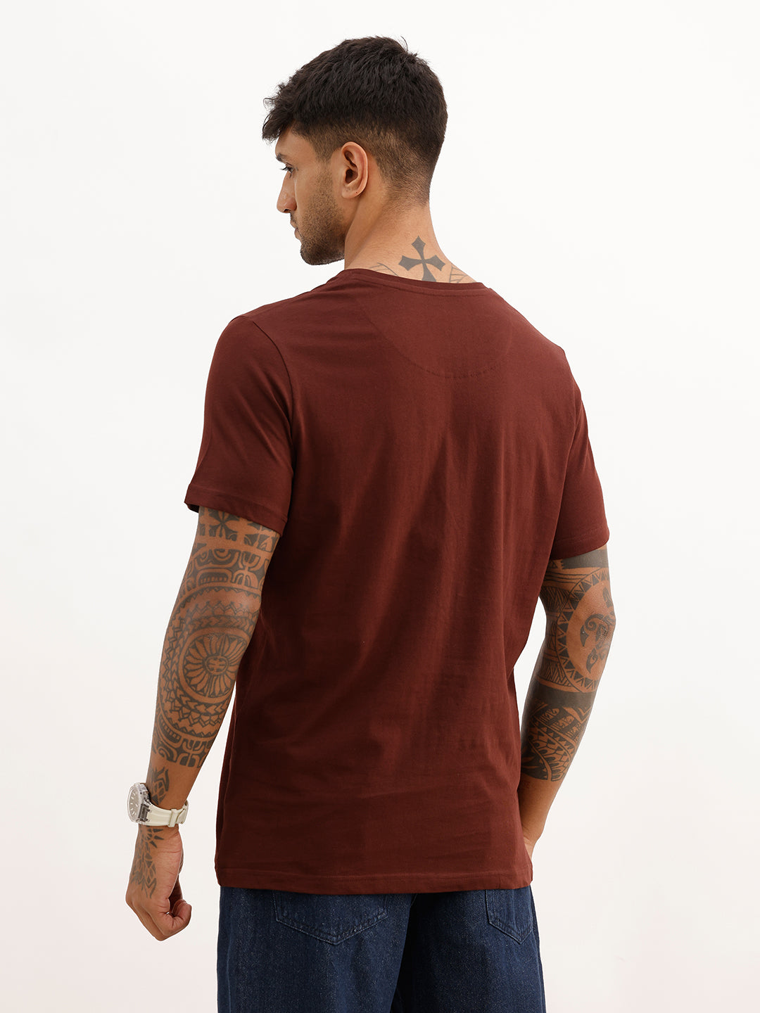 Slim Fit Placement Printed T-Shirt | Brown