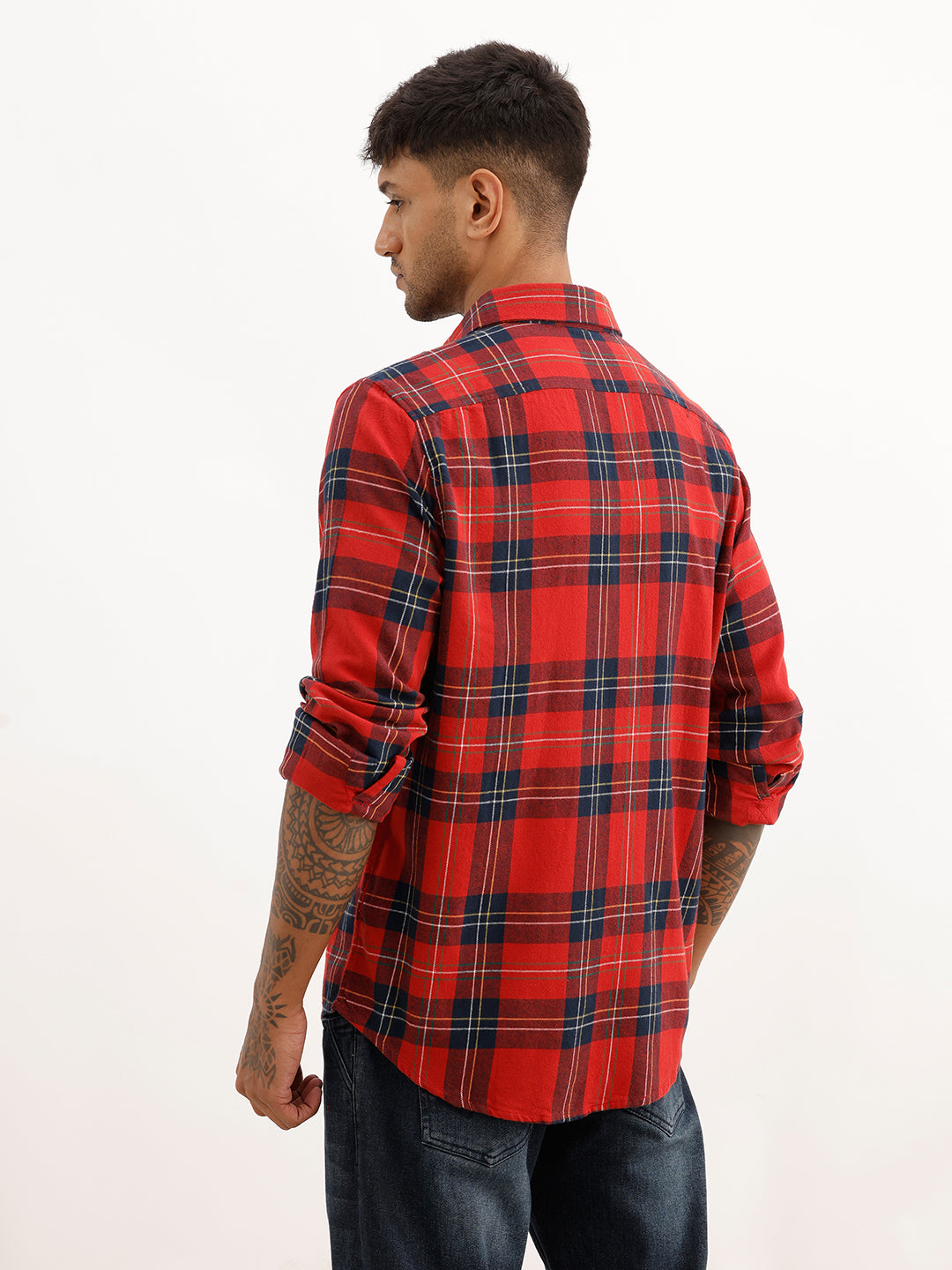 Slim Embroidery Detail Checkered Shirt | Red