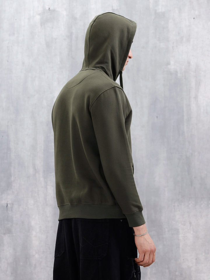 Wrogn Oversized Graphic Hoodie For Men | Olive