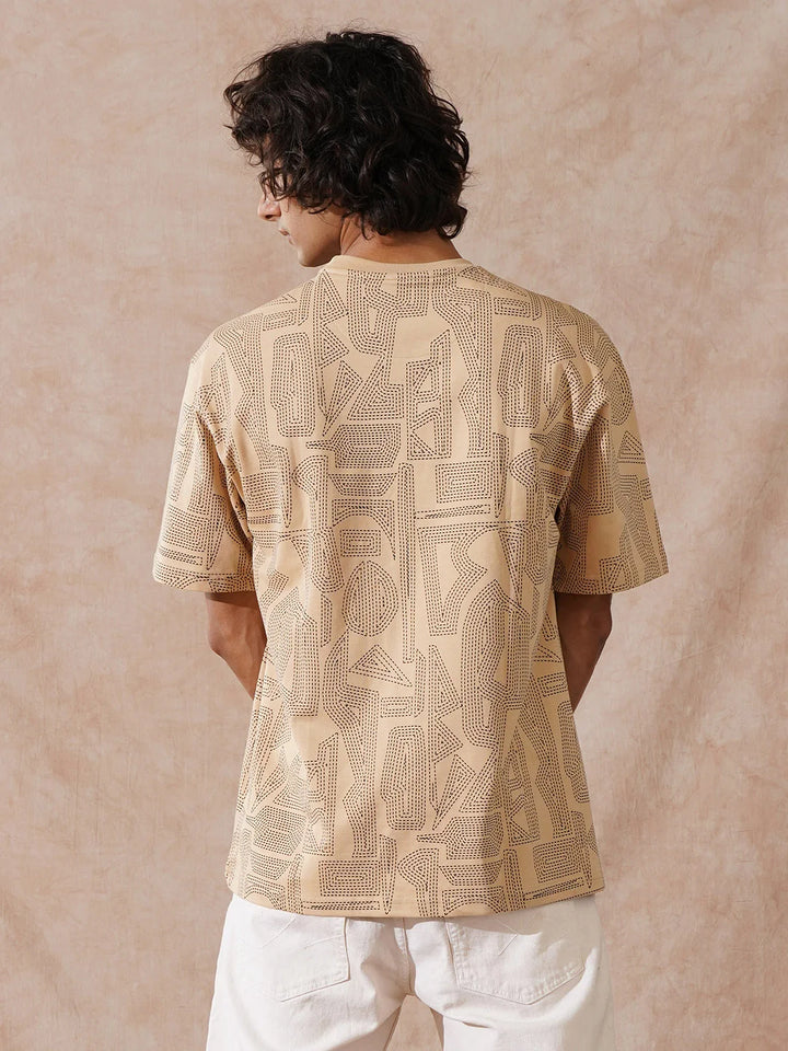 Tonal AOP Oversized T-Shirt | Beige