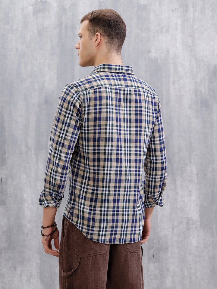 Pure Cotton Checkered Shirt  | Khaki