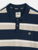 Yarn Dyed Striped Polo T-Shirt | Navy Blue
