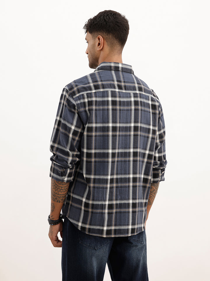Comfort Fit Full Sleeve Checkered Shirt | Blue