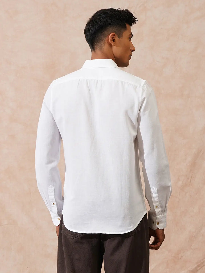 Cotton Linen Slim Fit Shirt | White