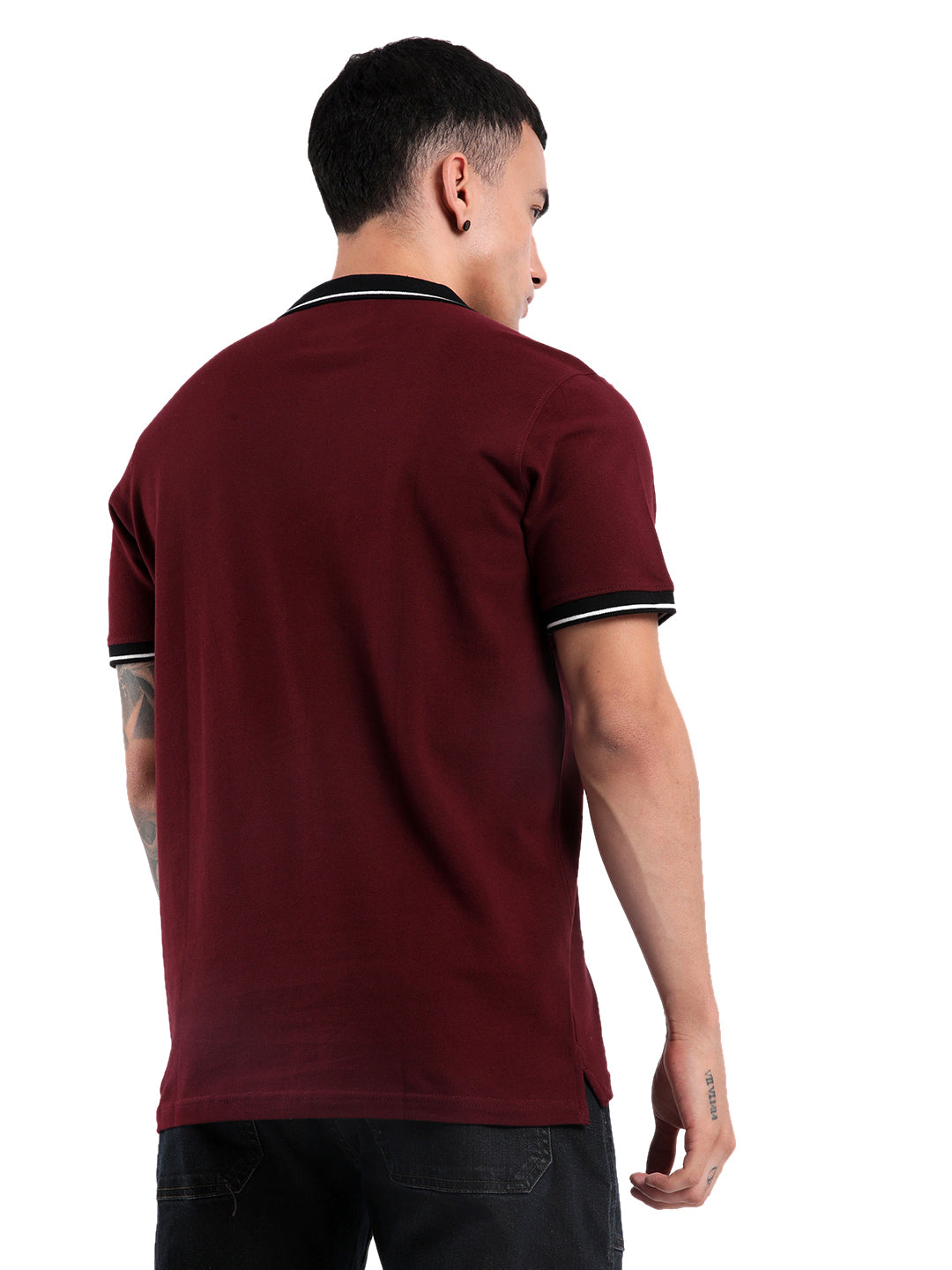 Bold Marron Collar Tipped Polo