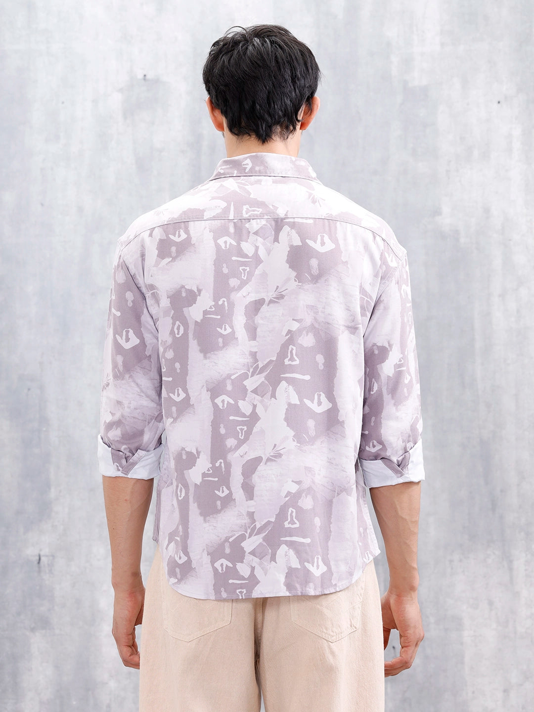 Abstract Aop Printed Oversized Fit Casual Shirt | Purple