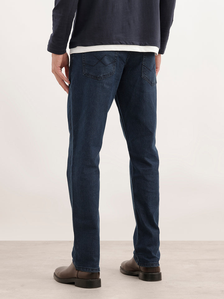 Solid Straight Fit Denim Jeans | Dark Blue