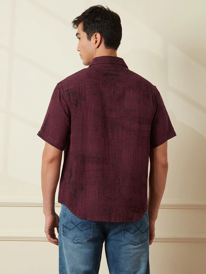 Printed Double Cloth Shirt | Maroon