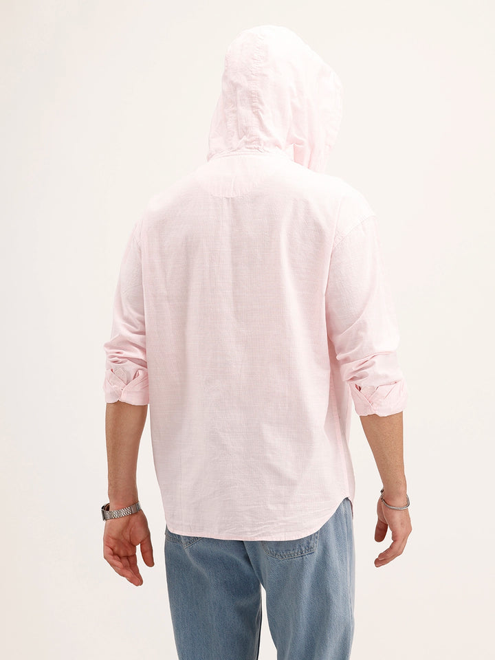 Solid Hooded Oversized Shirt | Pink