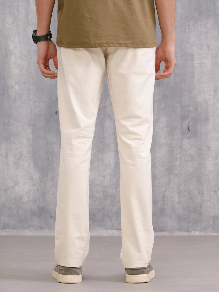 Slim Fit Cotton Stretch Clean Look Trouser | Cream