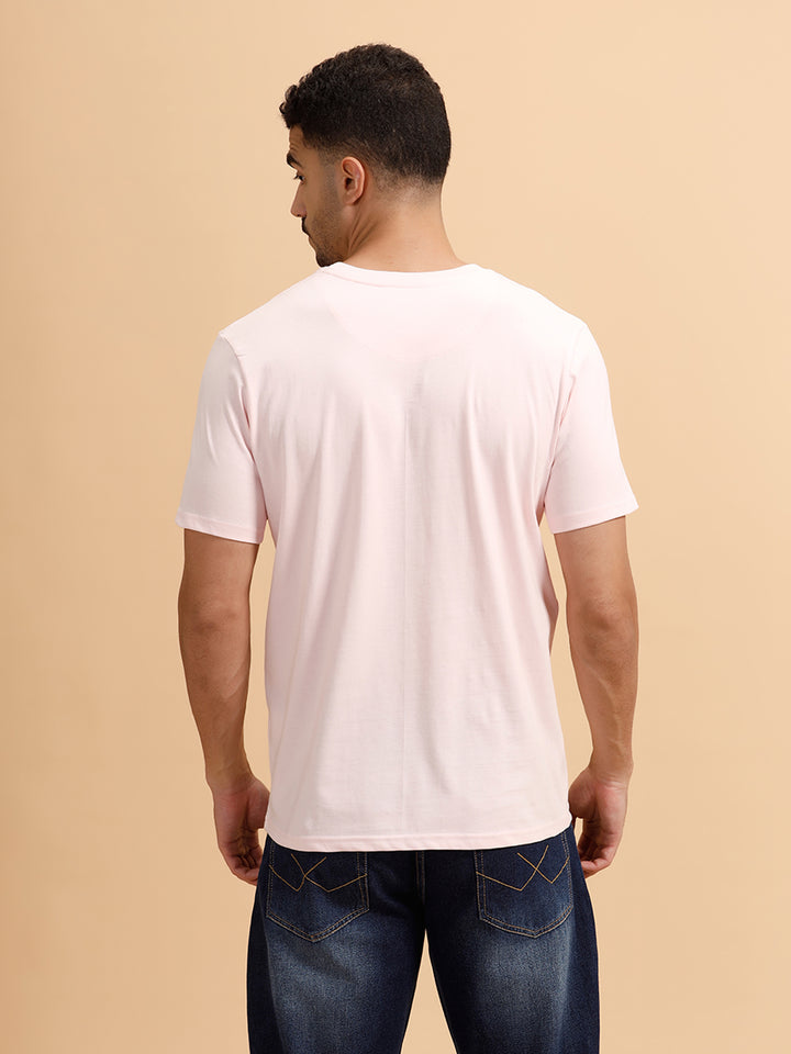 Glitched Logo Printed Slim Fit T-Shirt | Light Pink