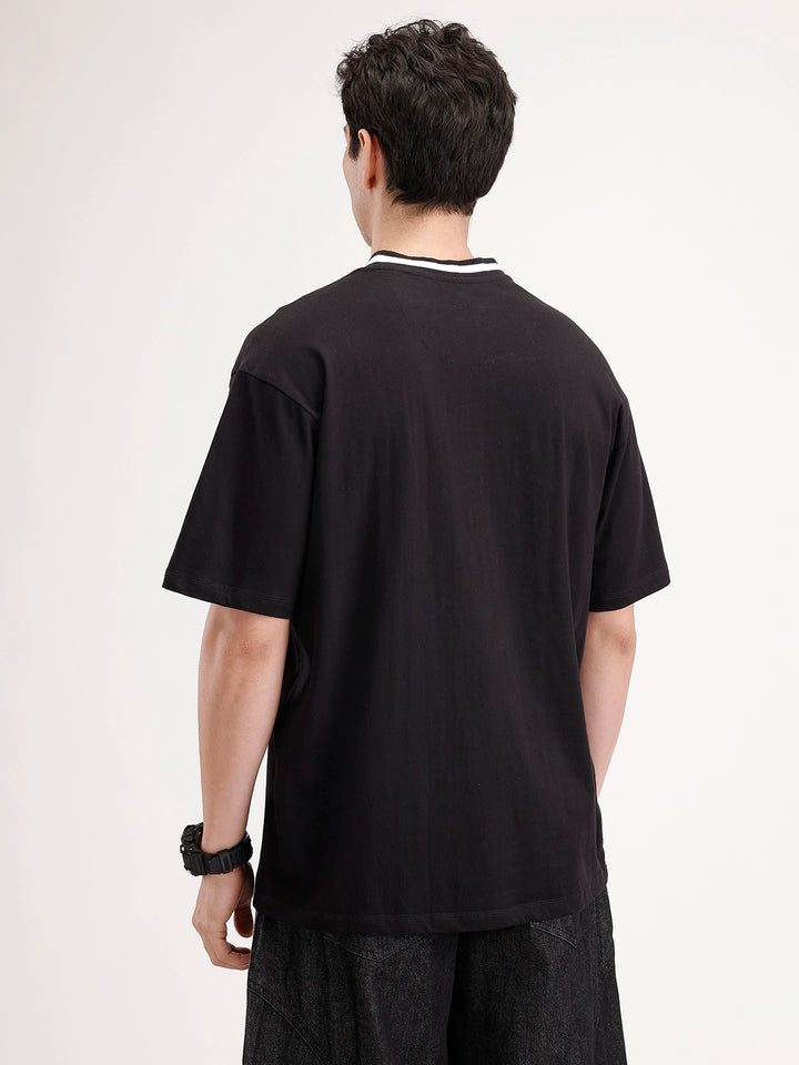 Oversized Contrast Collar T-Shirt | Black