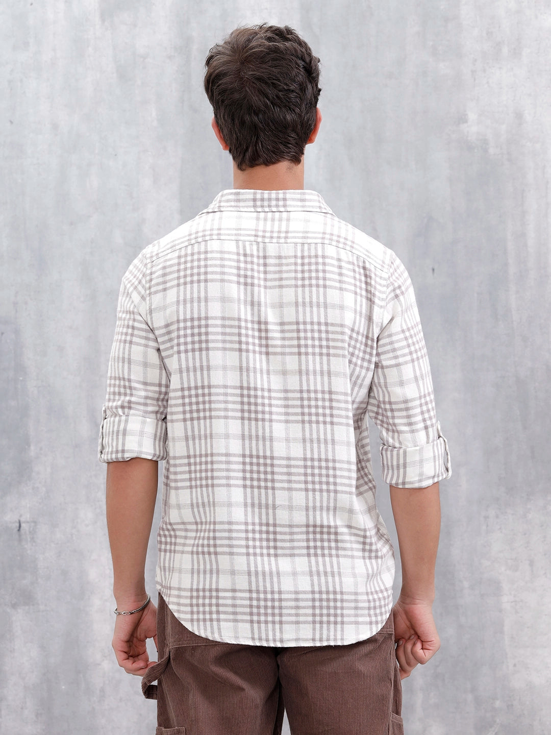 Slim Fit Checkered Casual Shirt For Men |Off White