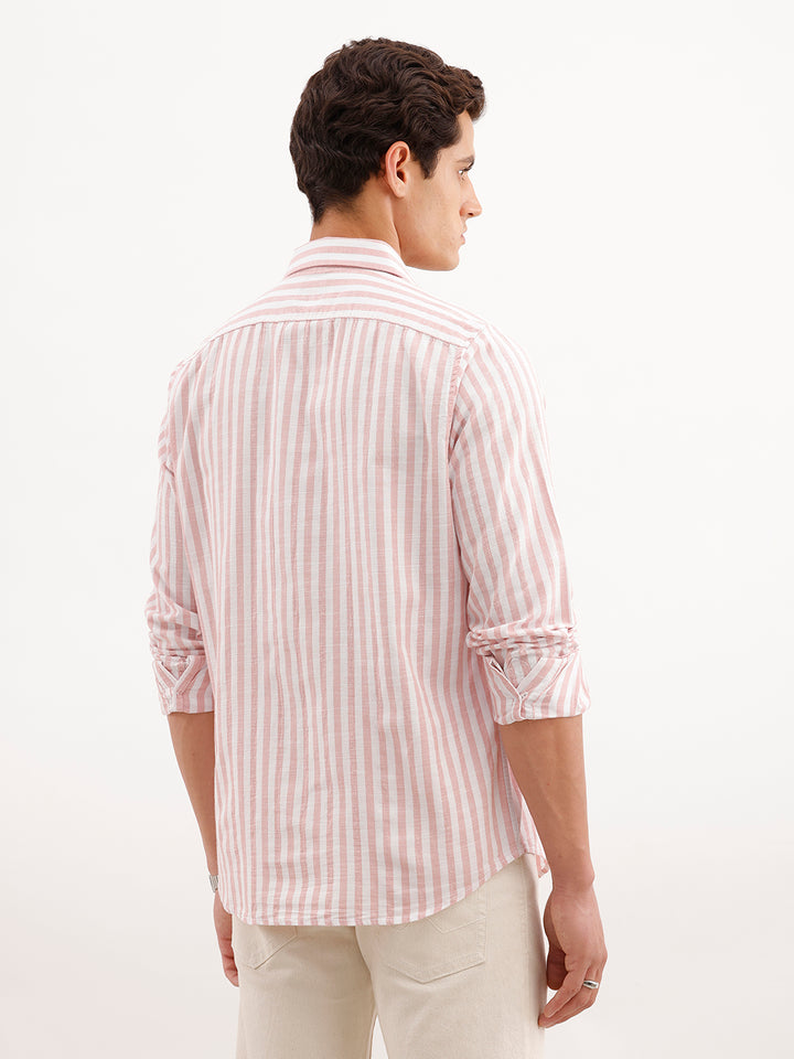Classic Slim Fit Striped Shirt  | Pink