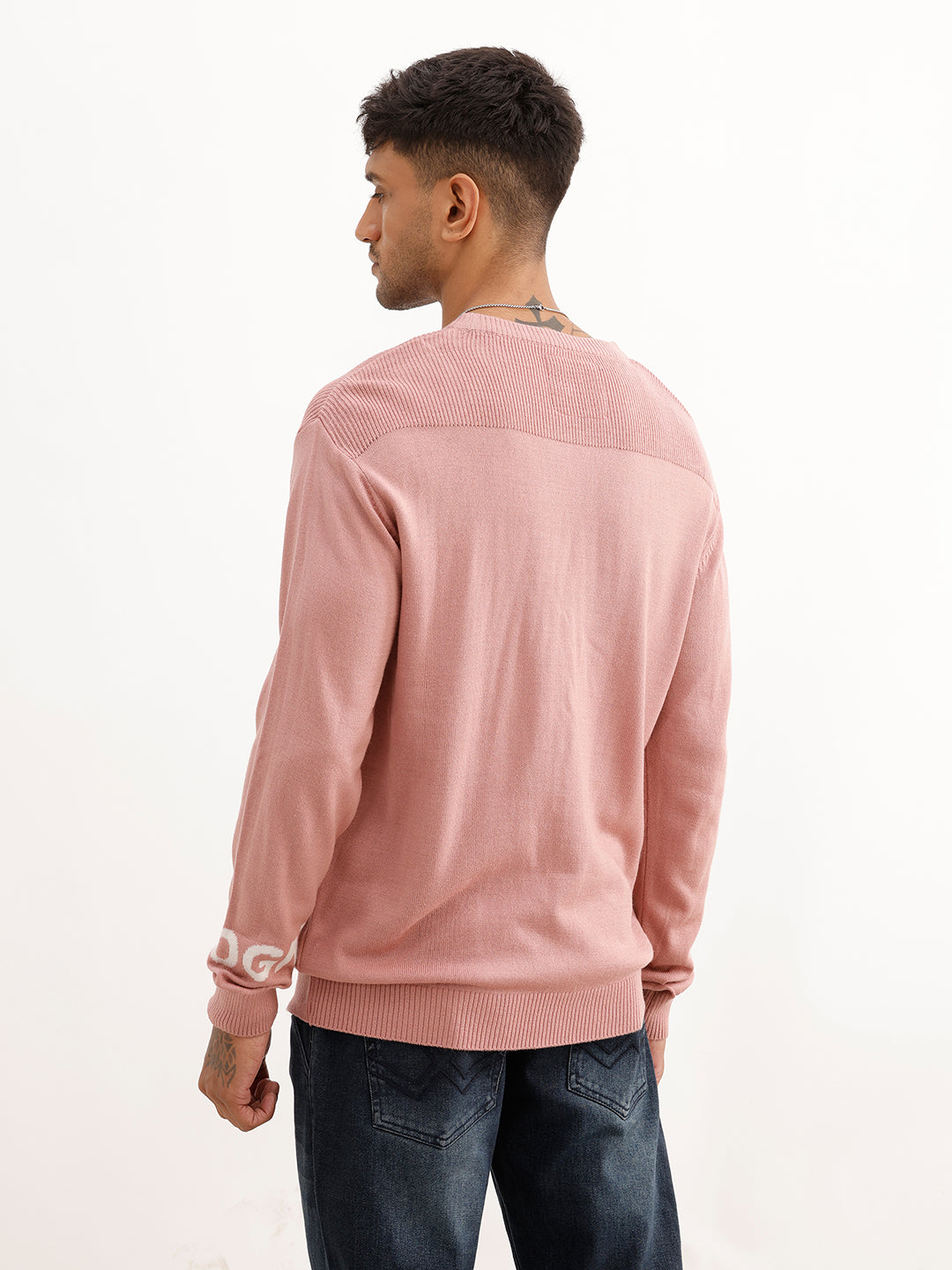 Slim Fit Placement Printed Knitted Sweater | Pink