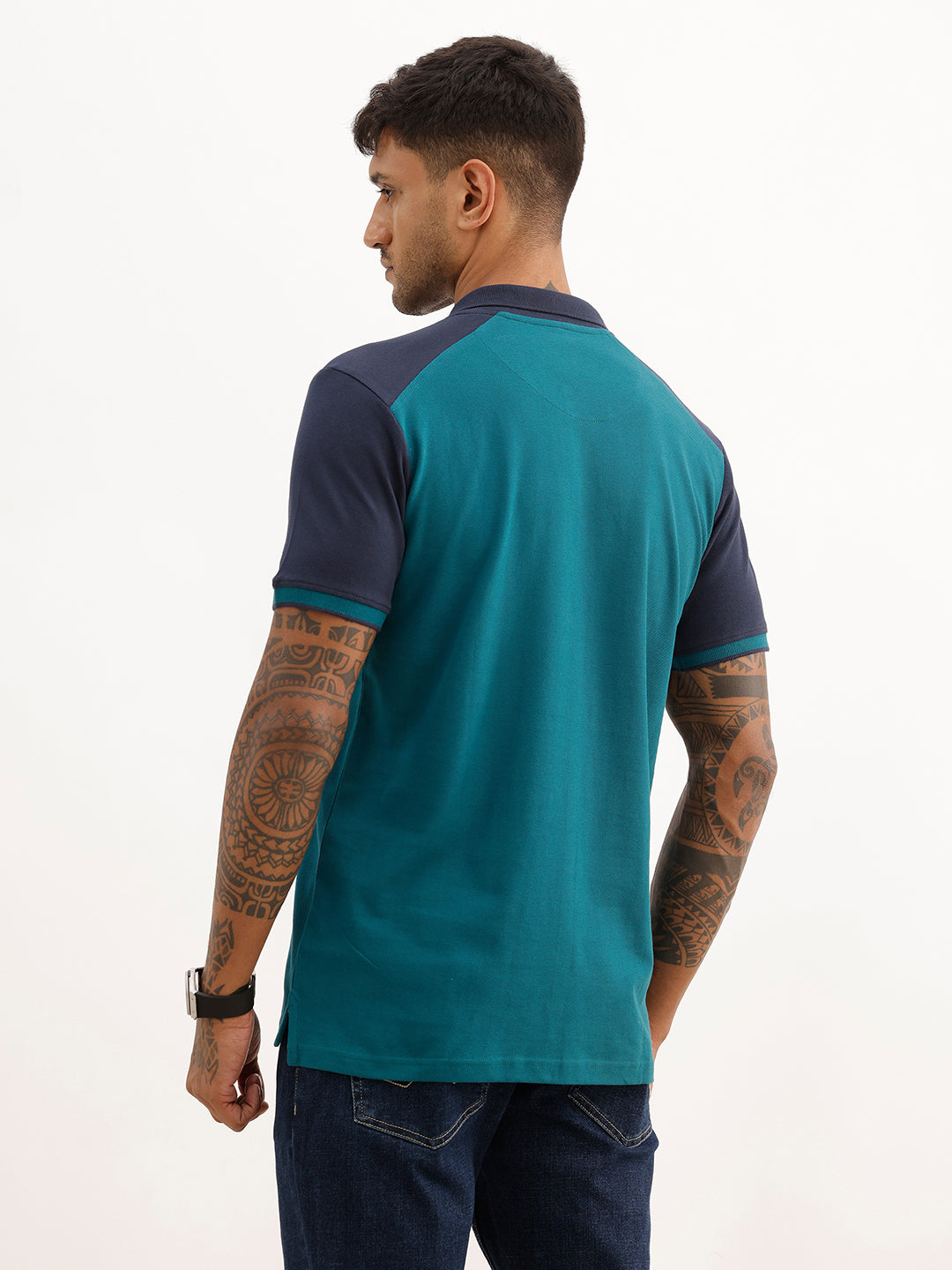 Classic Contrast Sleeves Polo T-Shirt | Teal | WWTS313F