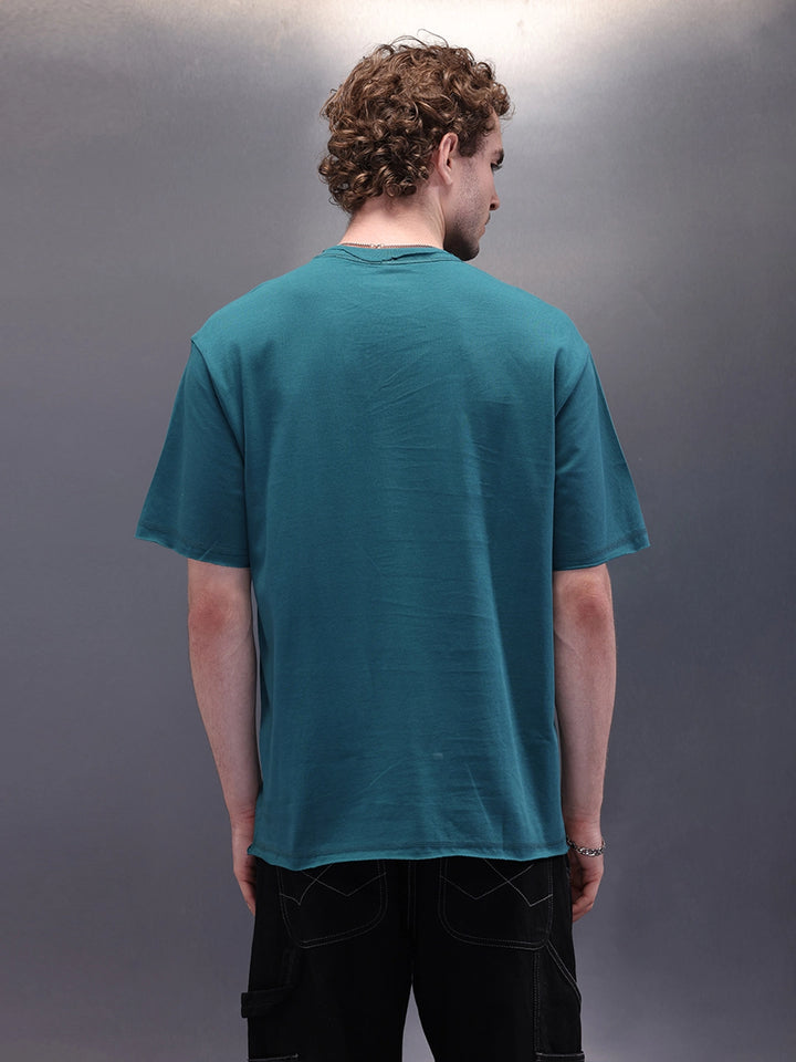 Raw Edge Printed T-Shirt | Green