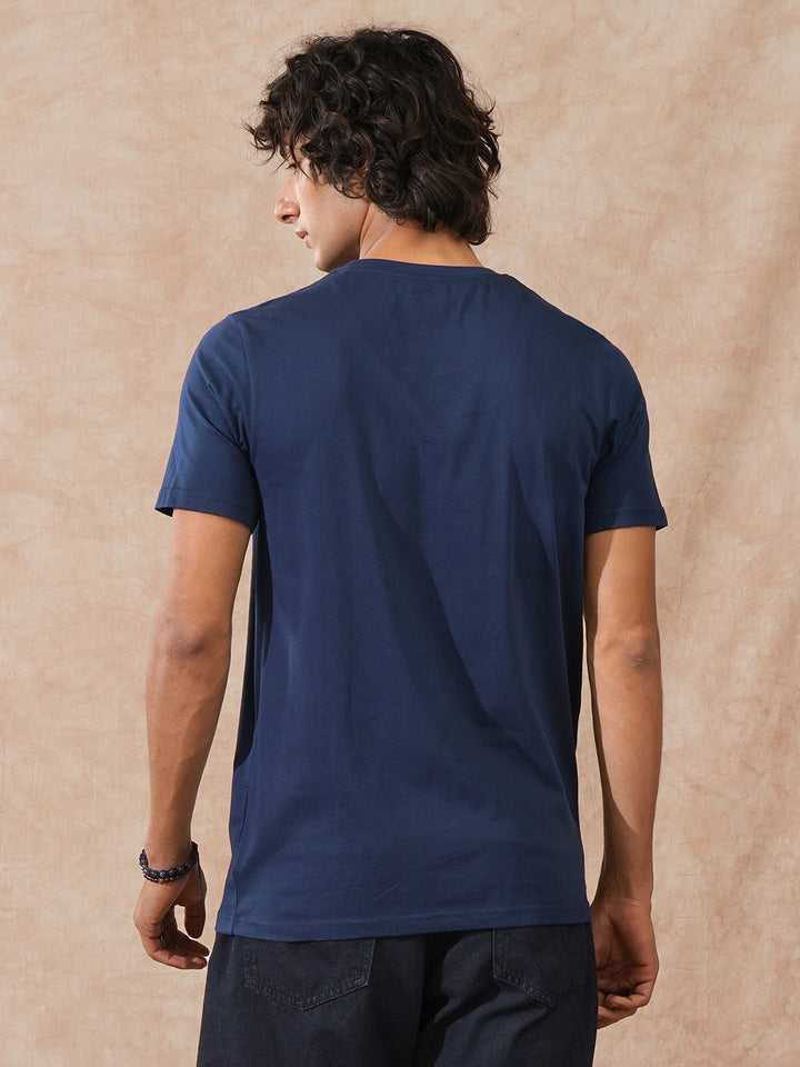 Foil Printed Slim Fit T-Shirt  | Navy Blue