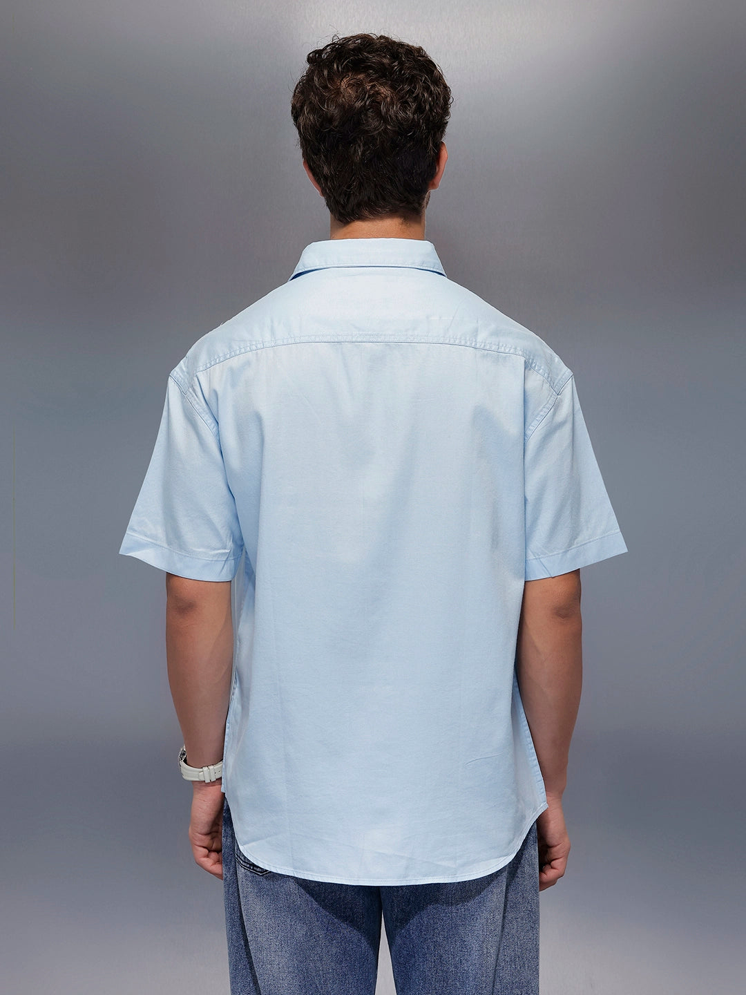 Placement Printed Oversized Shirt   |  Blue