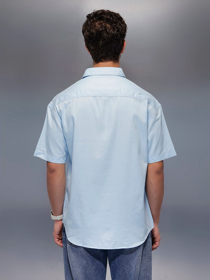 Placement Printed Oversized Shirt   |  Blue