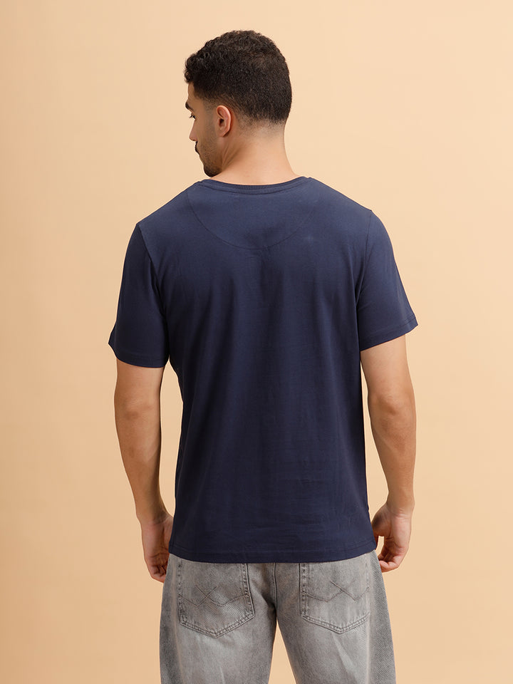 Placement Print Slim Fit T-Shirt  | Navy Blue
