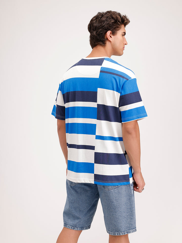 Oversized Pannel Printed T-Shirt  | Blue