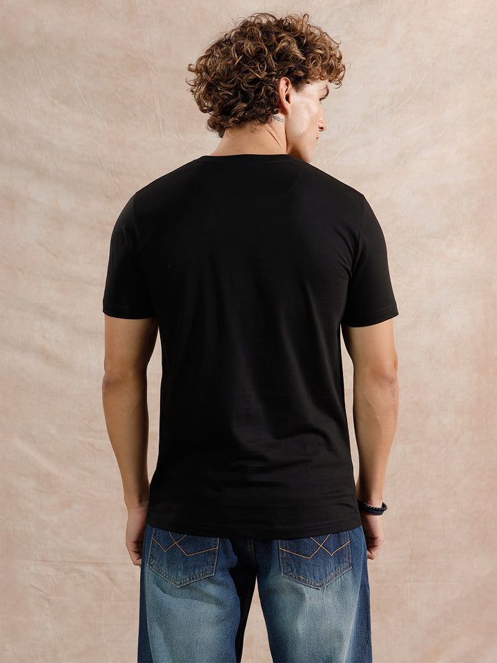 Gold Foil Print Slim Fit T-Shirt | Black