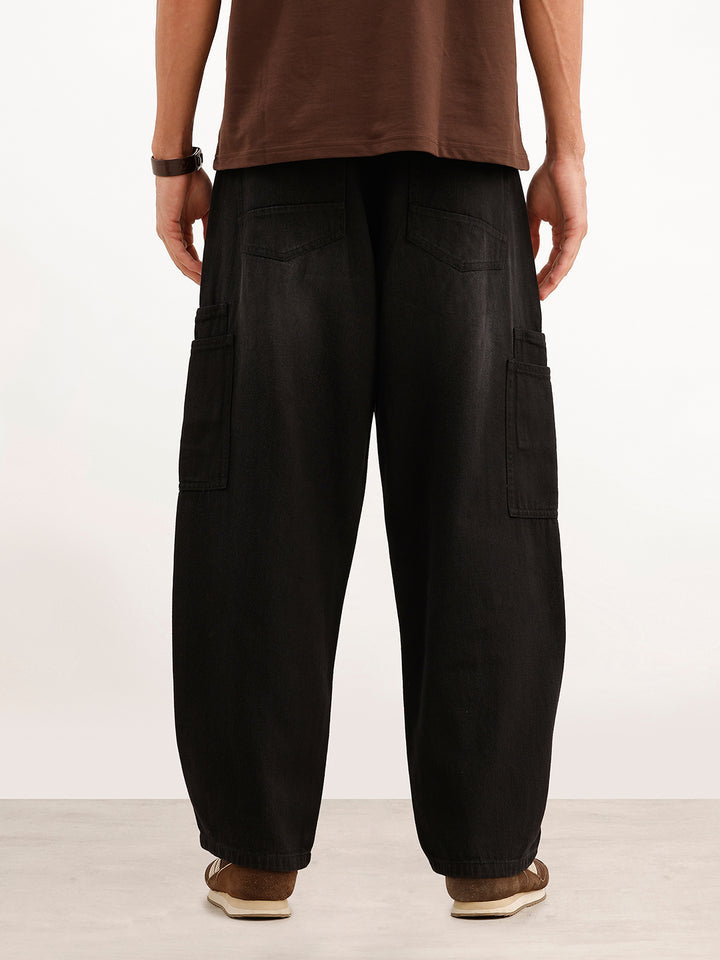 Classic Loose Fit Denim Cargos | Black