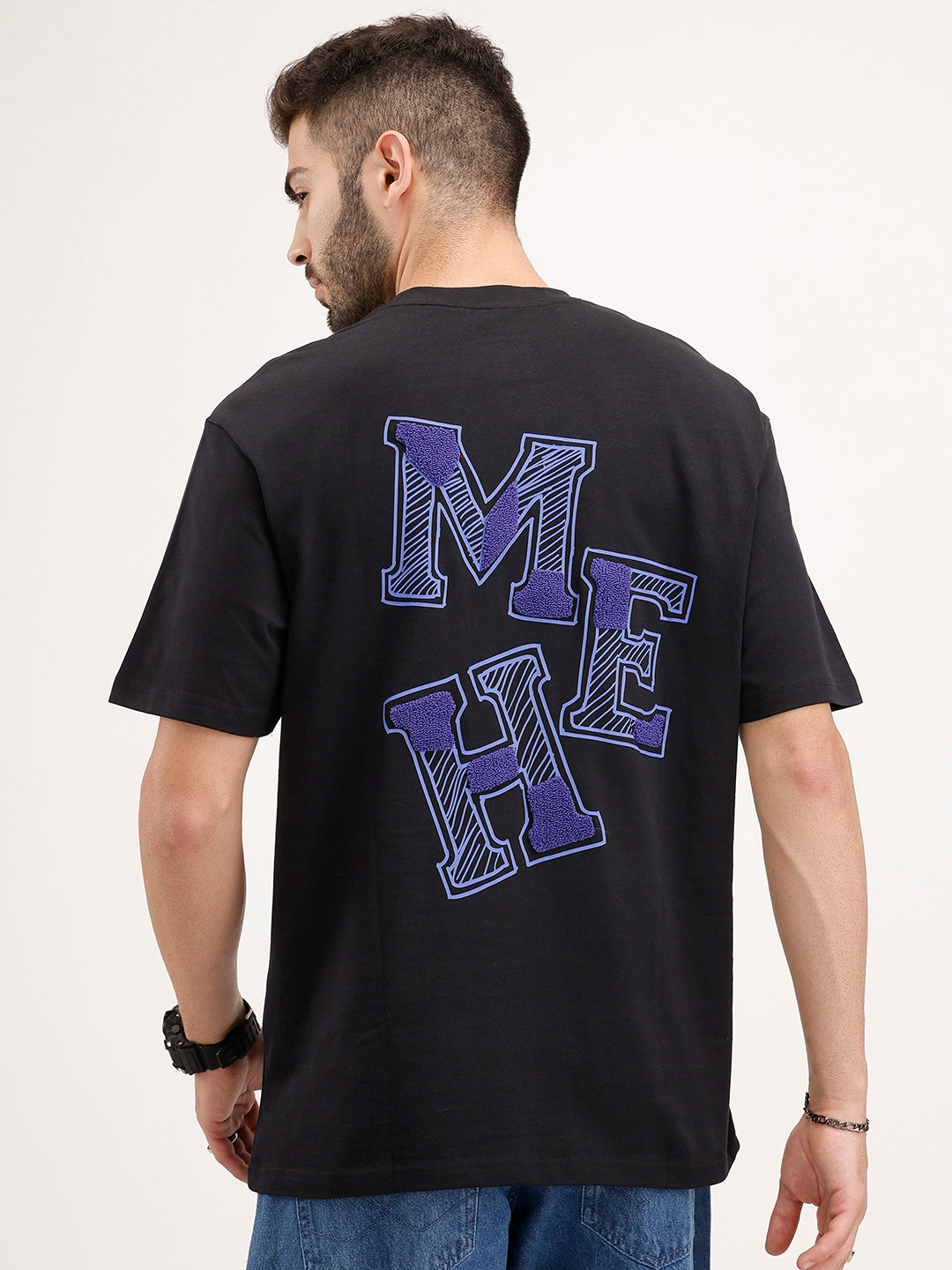 Oversized Embrodered Patch Detail T-Shirt | Black