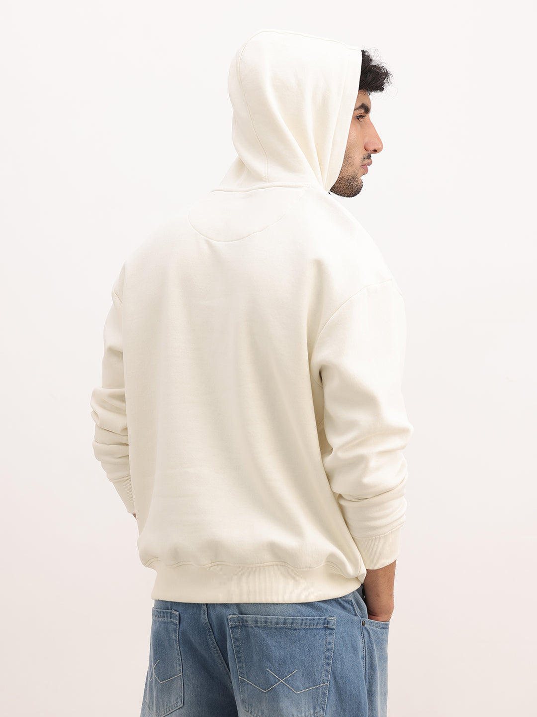 Solid Oversized Fit Hooded Sweatshirt | Off White