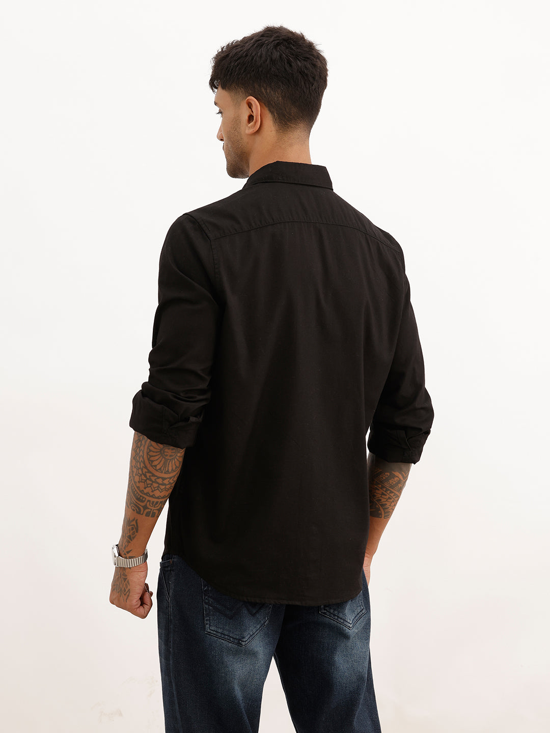 Solid Regular Fit Full Sleeve Shirt | Black | WWSH9012F