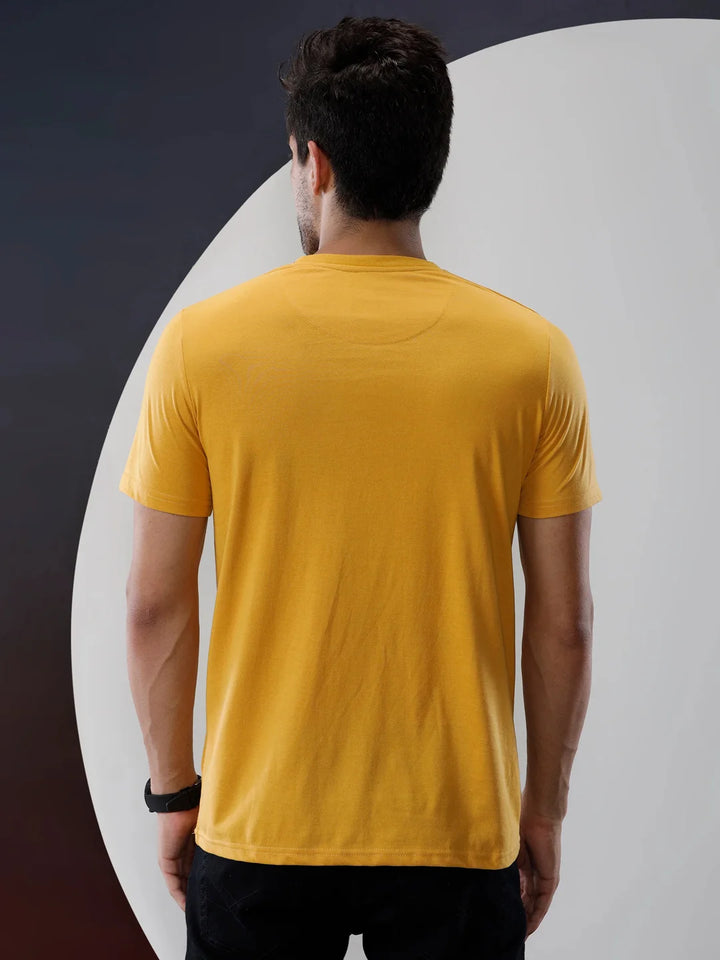 Basic Mustard Chest Print T-Shirt