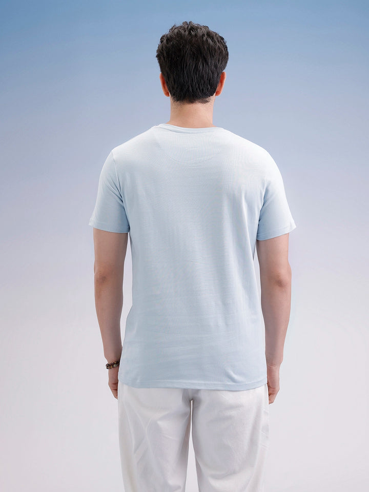 Slim Fit Flock Printed T-Shirt  | Light Blue