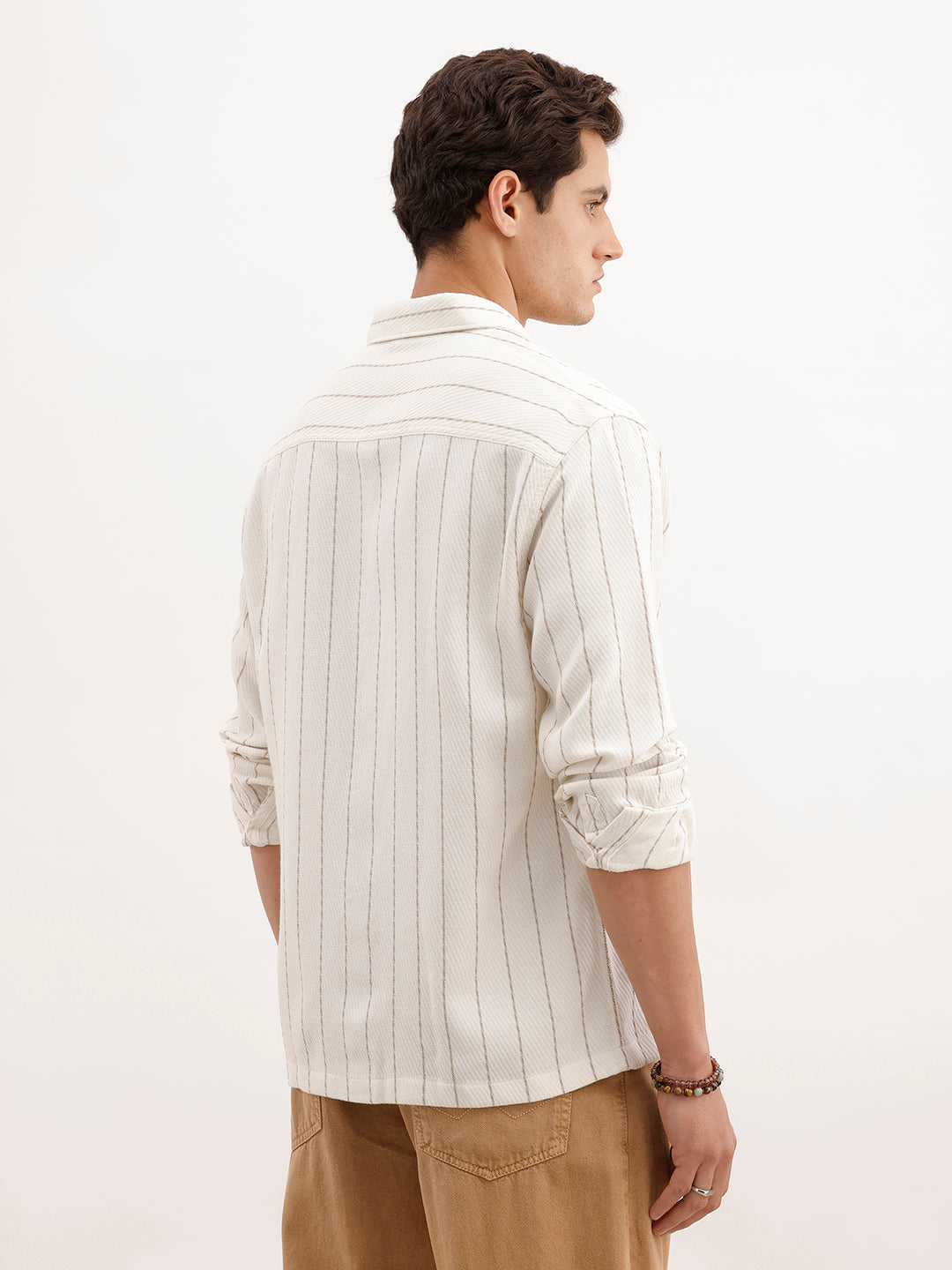 Comfort Fit Textured Striped Shirt  | Off White