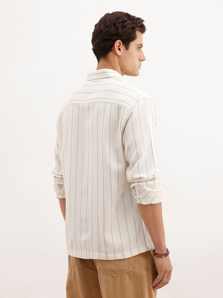 Comfort Fit Textured Striped Shirt  | Off White
