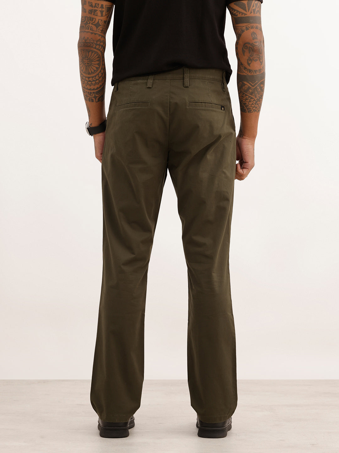 Straight Fit Solid Trouser | Olive