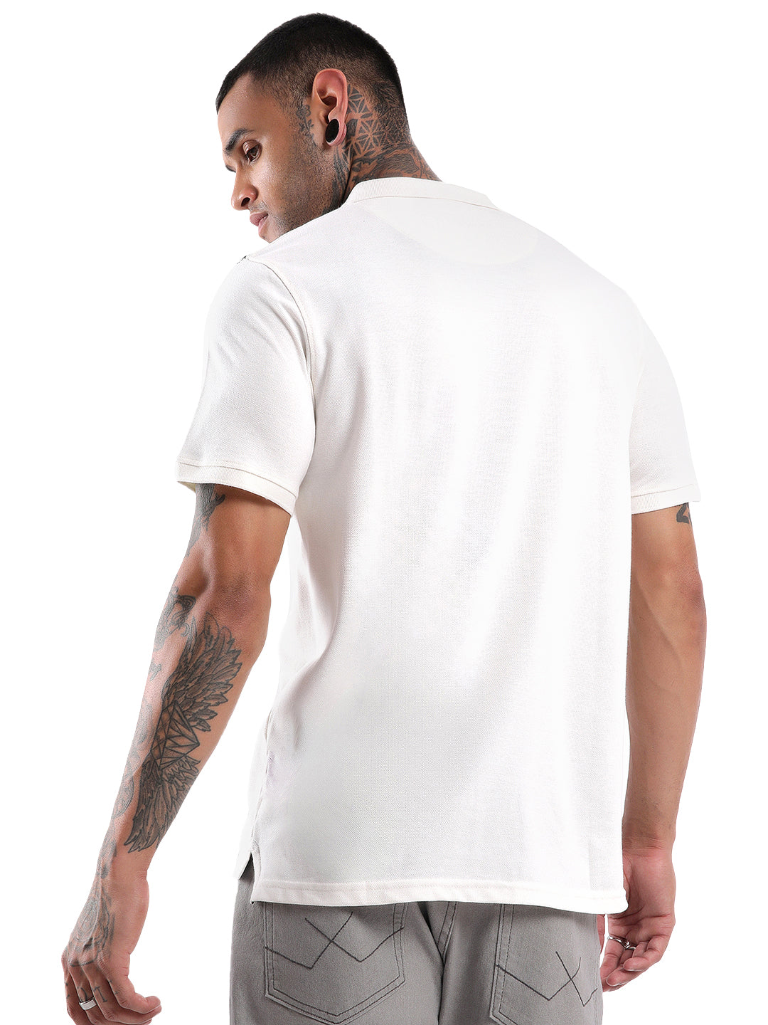 White Front Panel Print Polo T-Shirt