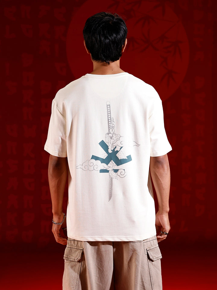 Puff print chest motif oversized tshirt | Off white