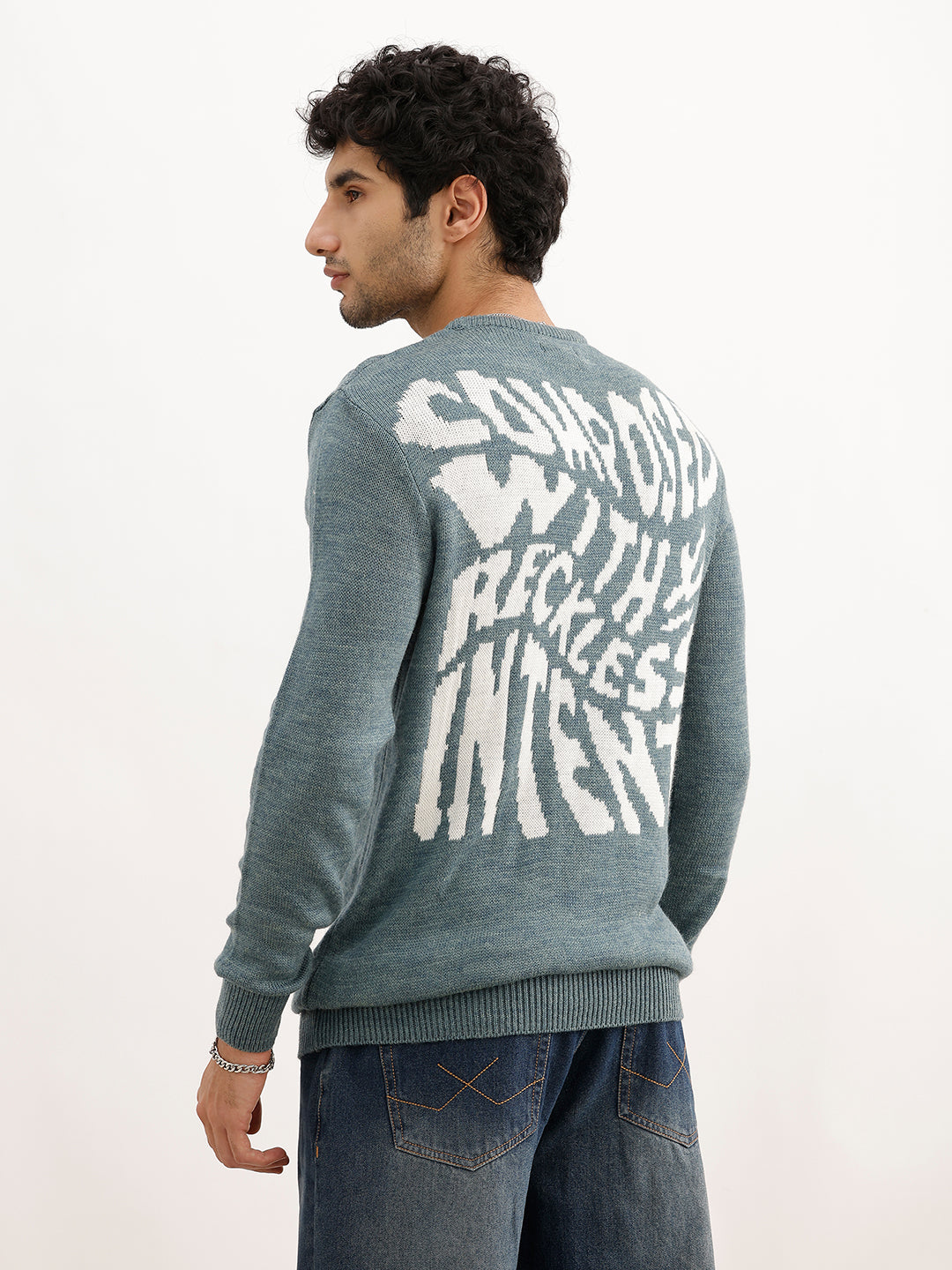 Jacquard Regular Fit Knitted Sweater | Blue