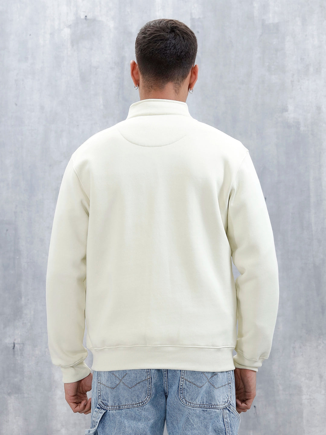 Men’S Solid Zip-Up Stand Collar Sweatshirt | Aloe Wash