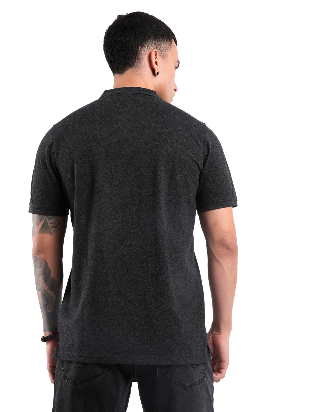 Charcoal Black Colourblocked Polo