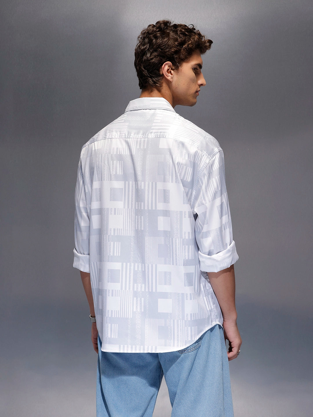 Men's Casual Oversized Abstract Printed Shirt  |  Grey