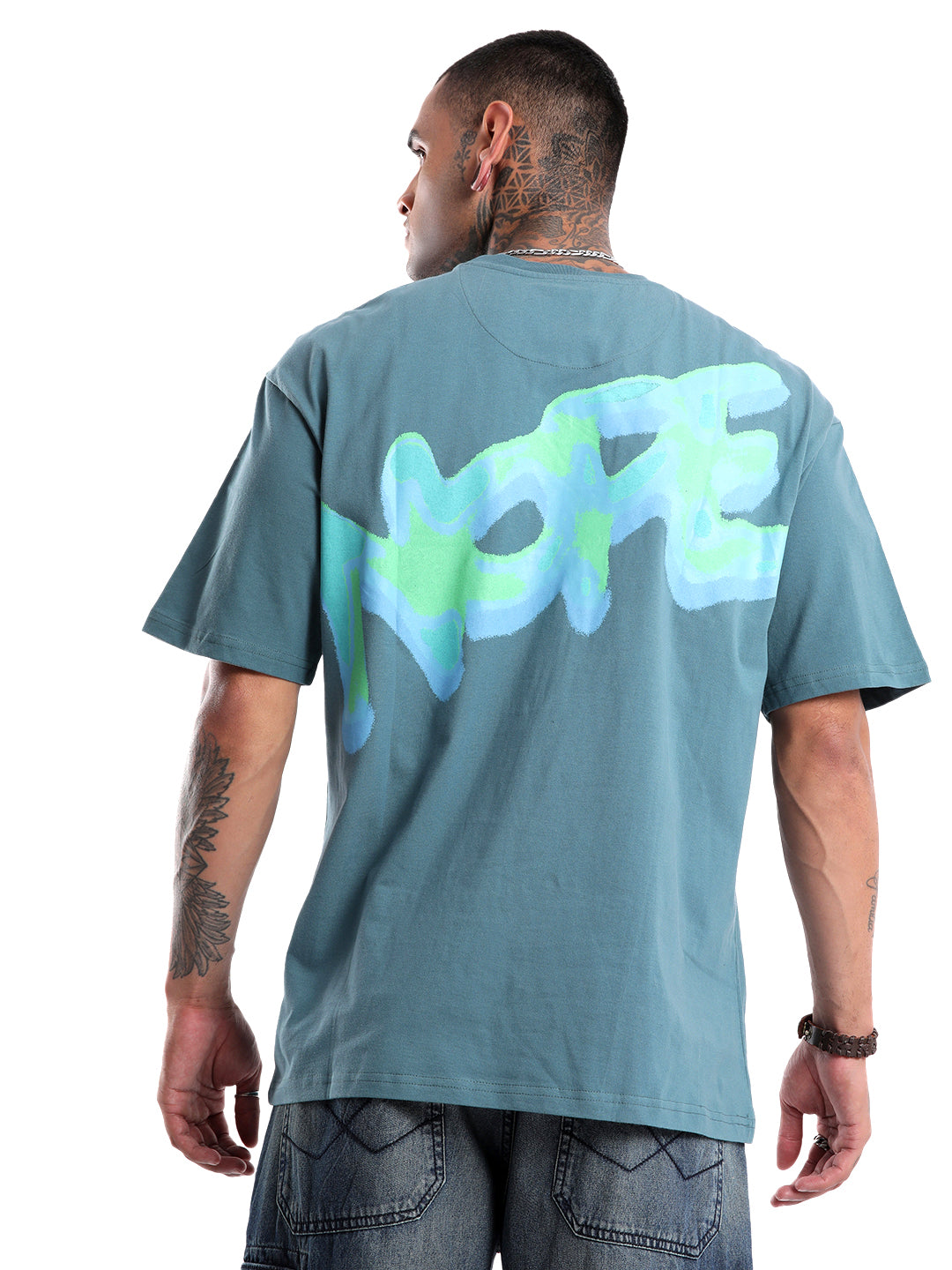 Classic Teal Oversized Back Printed T-Shirt