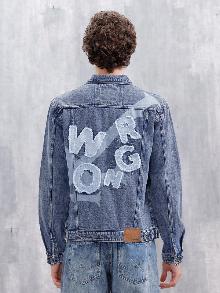 Slim Fit Wrogn Appliqued Denim Jacket  | Med Stone