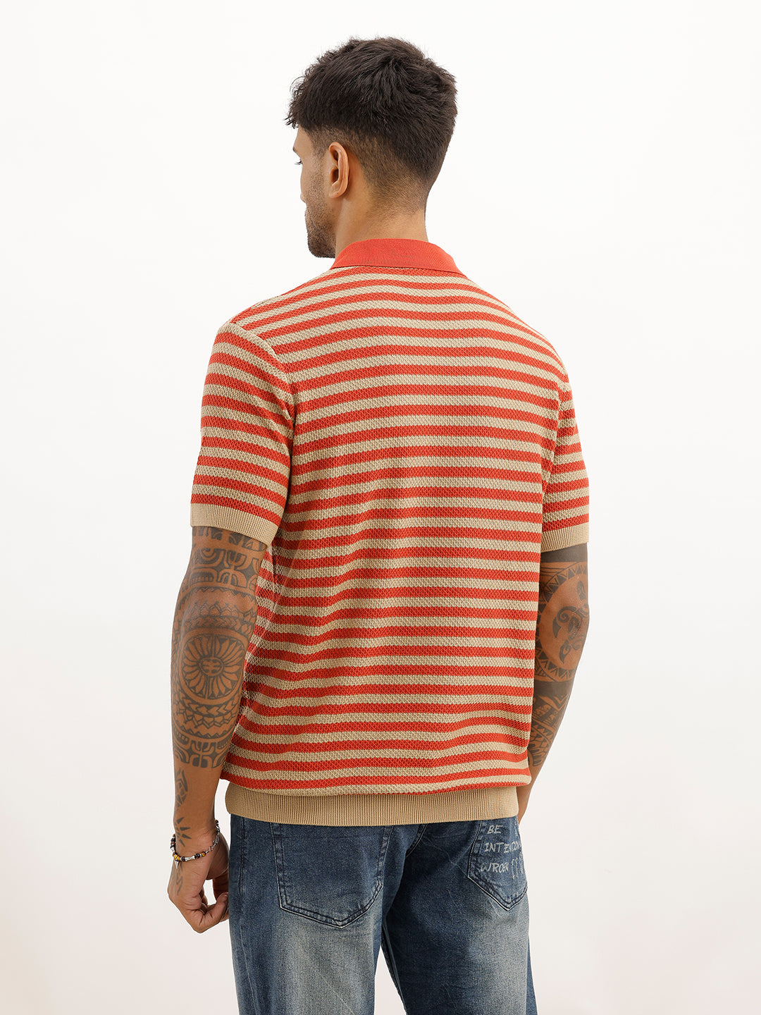 Textured Slim Fit Flatknit Polo T-Shirt | Beige
