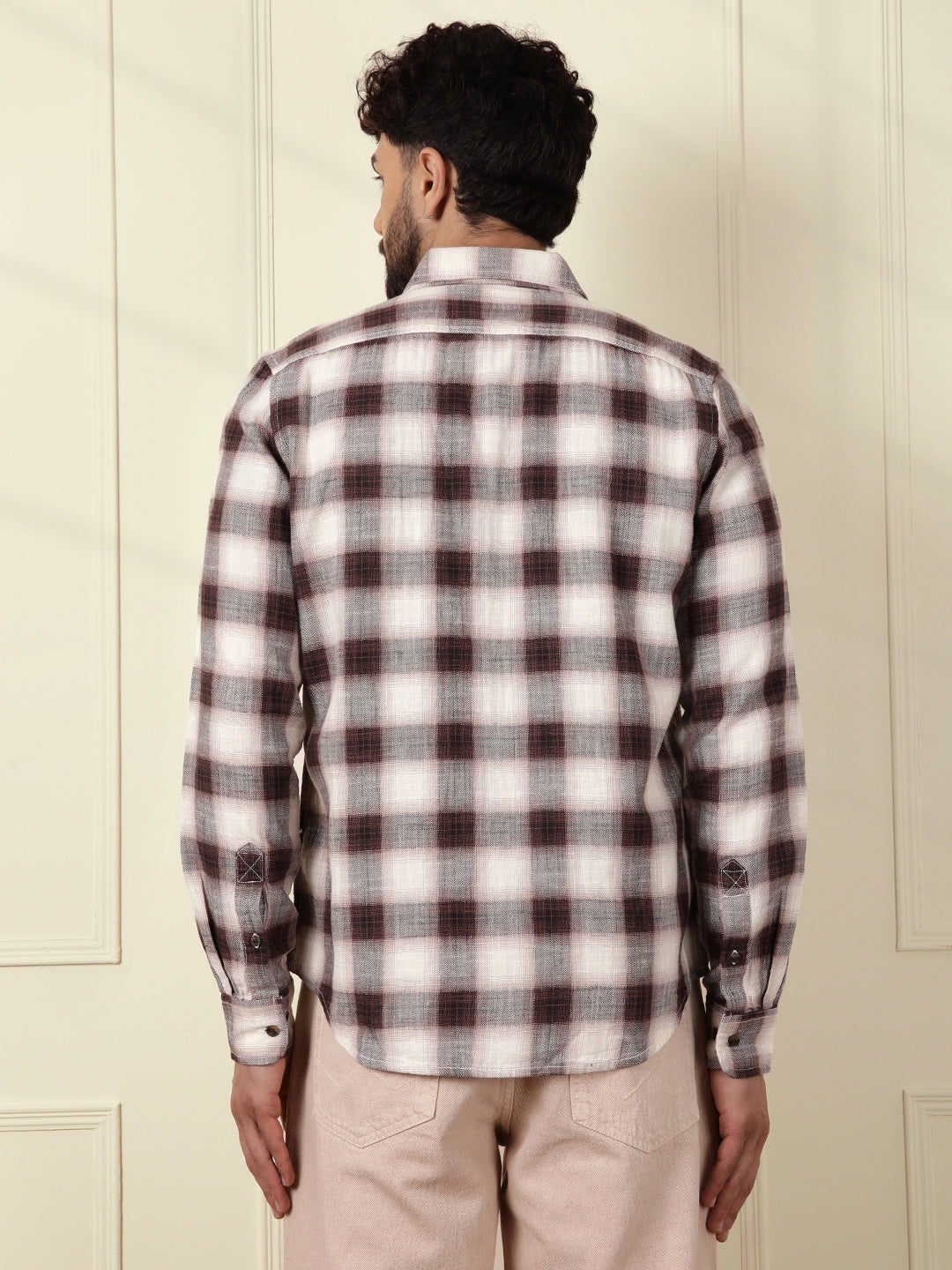 Shadow Checked Herringbone Shirt | Brown