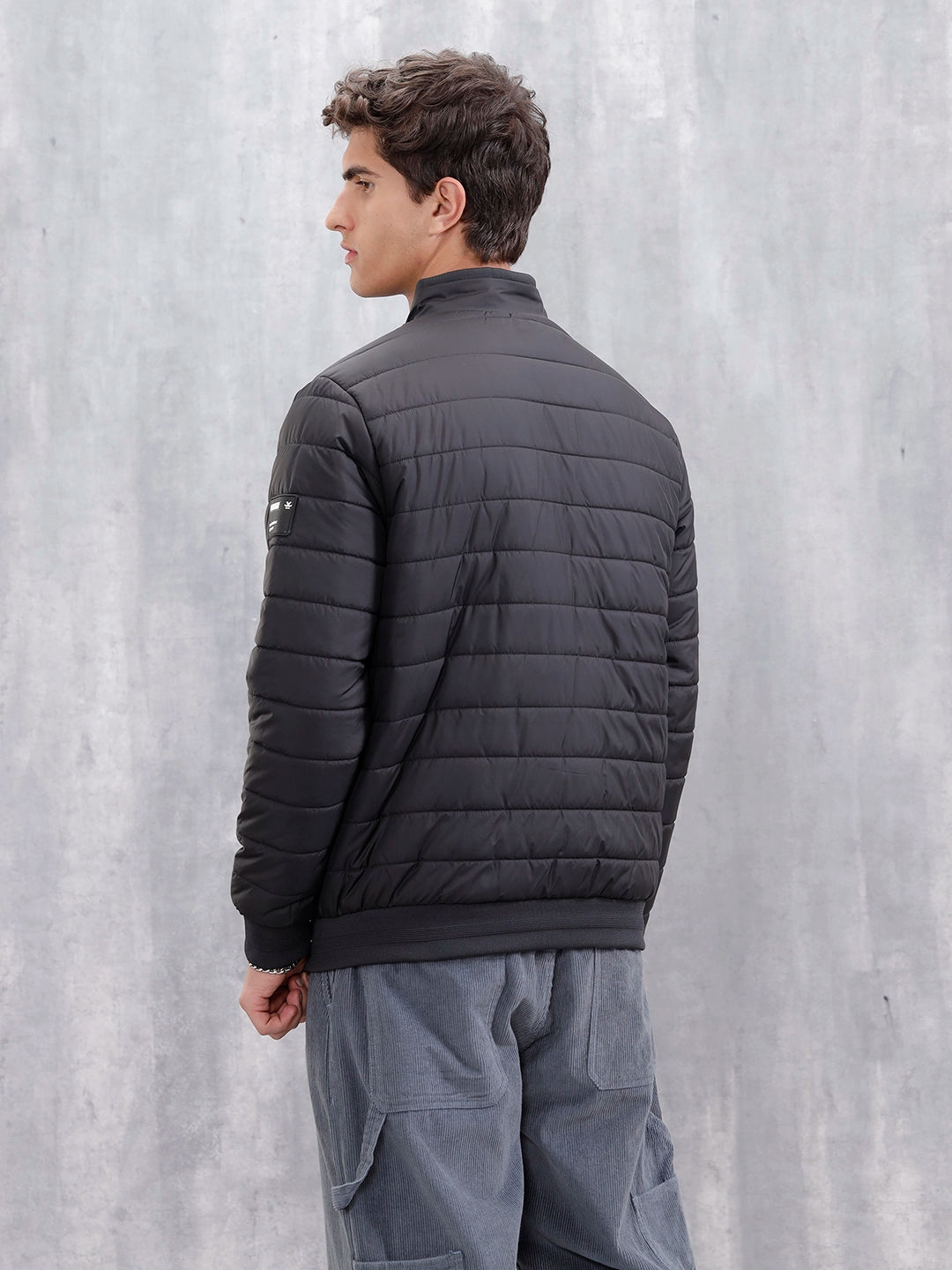 Casual Regular Fit Stand Collar Puffer Jacket | Black