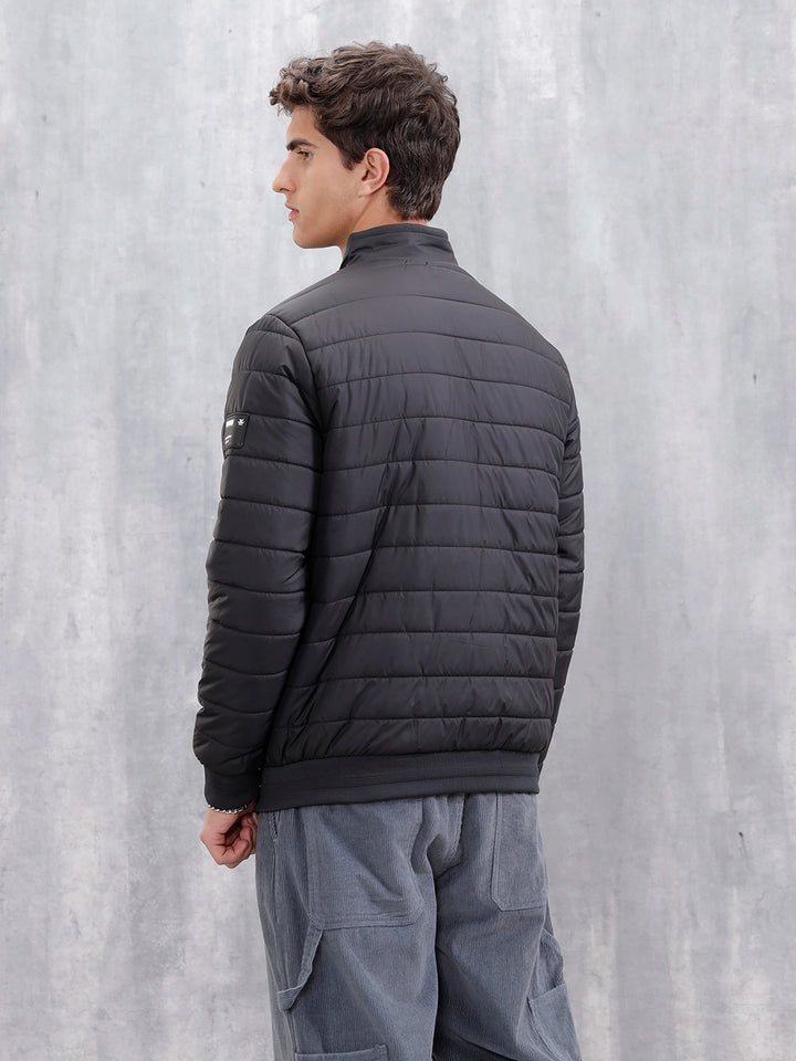 Casual Regular Fit Stand Collar Puffer Jacket | Black