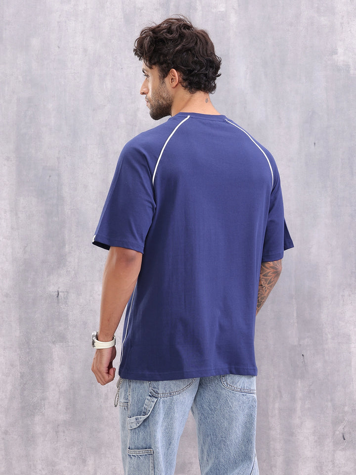 Raglan Sleeve Sporty Look Oversized Fit T-shirt With Patch Pocket | Blue